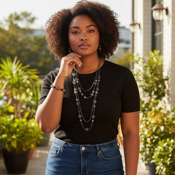 Jewelry - Fashion Jewelry Necklace Earrings Bracelet Set Arcrylic Gunmetal Black Silver